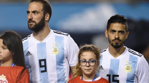 Lanzini e Higuaín en el amistoso previo al Mundial