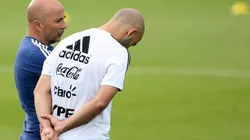Foto de Jorge Sampaoli con Javier Mascherano.