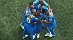 FESTEJA BRASIL. La celebración del equipo de Tite en el final del encuentro contra Costa Rica (Foto: Getty).