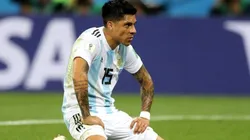 Foto de Enzo Pérez sufriendo después de comerse un gol.