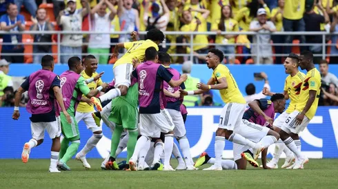 Foto de los jugadores de Colombia celebrando el gol