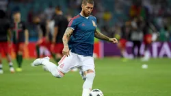 TODO SE PRACTICA. Sergio Ramos durante el precalentamiento antes del debut ante Portugal (Foto: Getty).