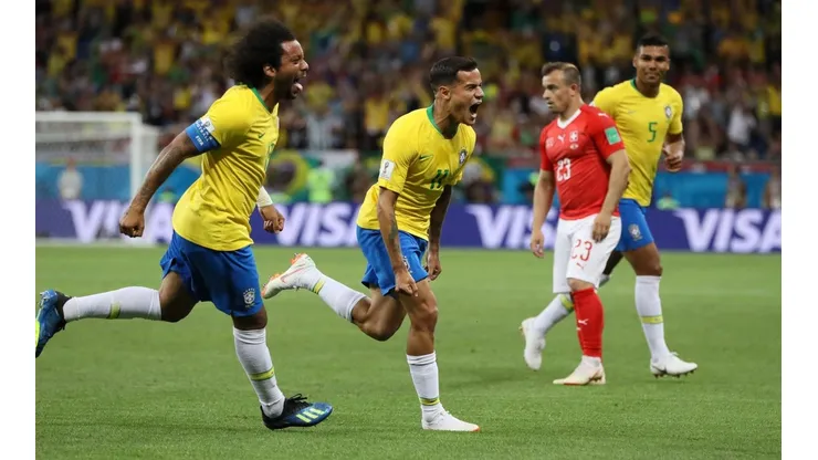 Foto de Coutinho gritando su gol ante Suiza en Mundial de Rusia.