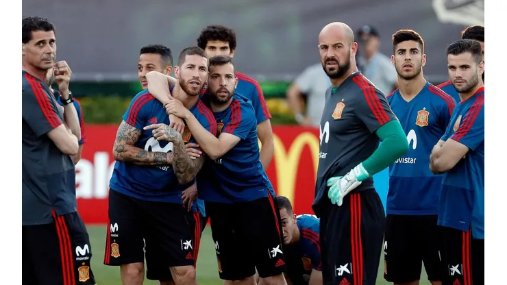 Foto de los jugadores de España en el entrenamiento.
