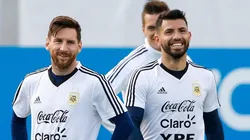 Messi y el Kun en la última práctica.