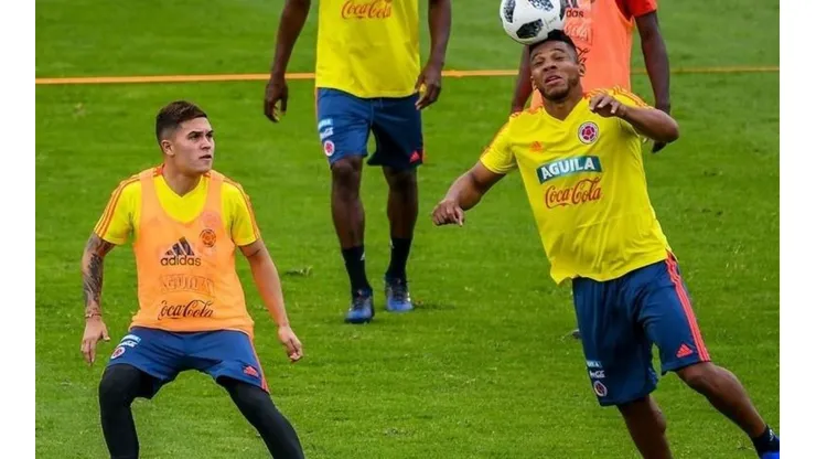 Quintero y Fabra en el entrenamiento de la Selección Colombia.