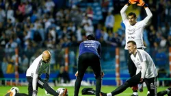 Los tres arqueros, entrando en calor previo a un amistoso