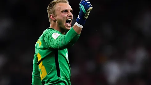 PUÑO APRETADO. El festejo de Jasper Cillessen en la final de la Copa del Rey.
