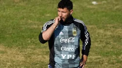 Sergio Agüero en el entrenamiento de la Selección Argentina.