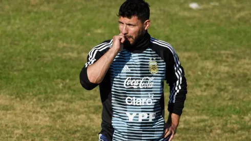 Sergio Agüero en el entrenamiento de la Selección Argentina.