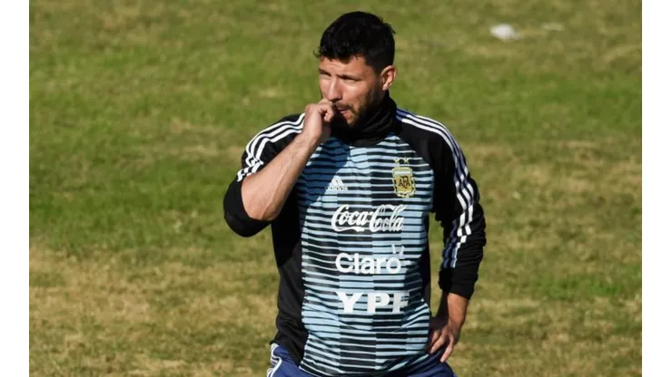 Sergio Agüero en el entrenamiento de la Selección Argentina.