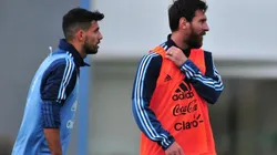 Sergio Agüero entrenando junto a Lionel Messi