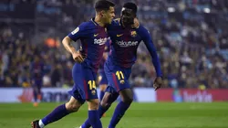 La alegría de Philippe Coutinho y Ousmane Dembélé.