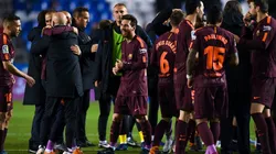 Foto de los jugadores de Barcelona después de gritar campeón.