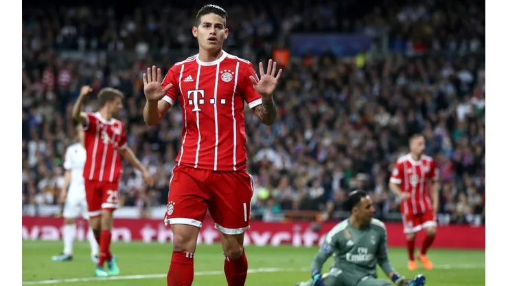 PERDÓN, MADRID. La reacción de James después de anotarle al Real Madrid con Bayern Múnich (Foto: Getty).