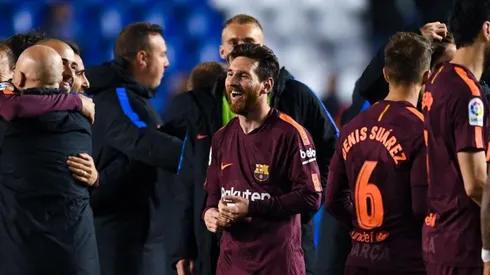 La felicidad de Lionel Messi por el título de Barcelona.
