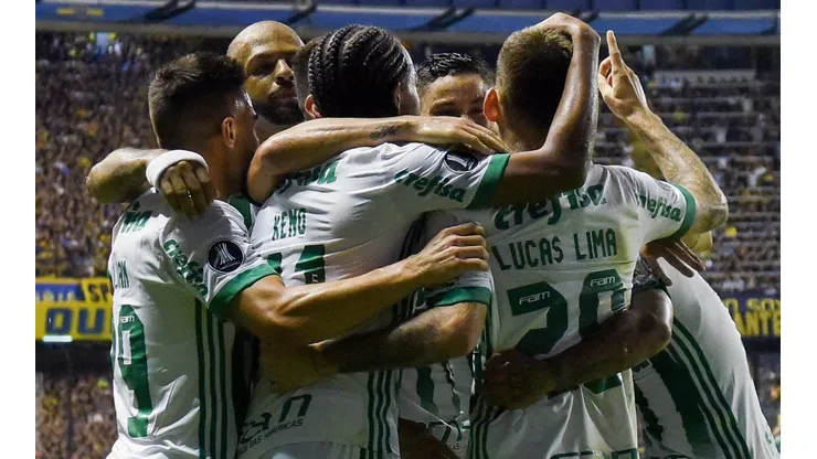 Los jugadores de Palmeiras celebrando en la Bombonera.