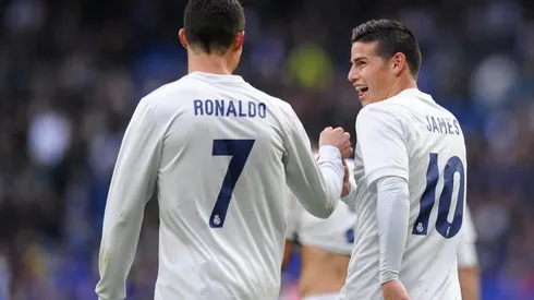 Foto de Cristiano Ronaldo junto a James Rodríguez en el Real Madrid.