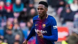 Foto de Yerry Mina con la piel de Barcelona
