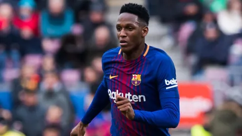 Foto de Yerry Mina con la piel de Barcelona