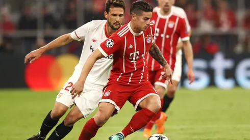 CON EL PASE A SEMIS. James Rodríguez fue una de las figuras en el partido del Bayern Múnich (Foto: Getty).