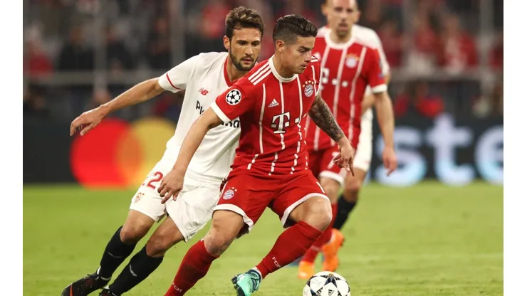 CON EL PASE A SEMIS. James Rodríguez fue una de las figuras en el partido del Bayern Múnich (Foto: Getty).