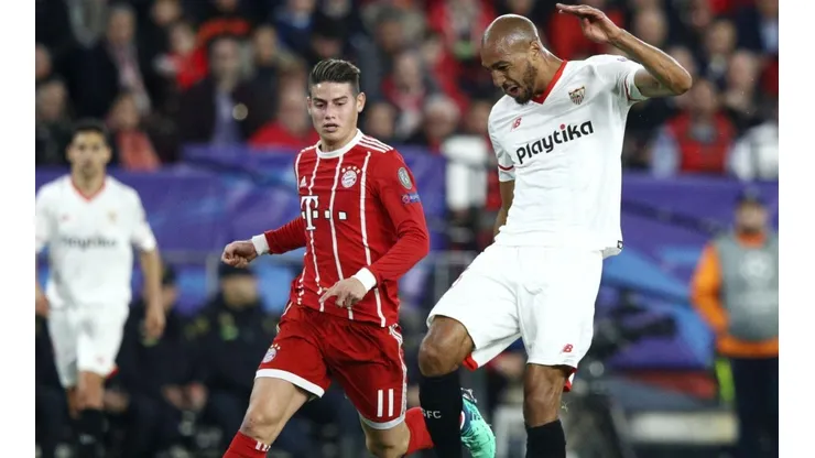 James Rodríguez el colombiano fichado en el Bayern Munich en el primer partido de cuartos contra Sevilla.