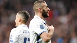 Karim Benzema festeja un gol con el Real Madrid.