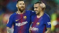 LA ÚLTIMA VEZ. Paco Alcácer junto con Messi después de su doblete ante Sevilla en noviembre (Foto: Getty).