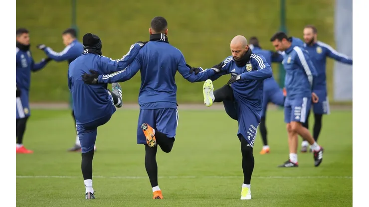 Los jugadores de la Selección Argentina en el entrenamiento