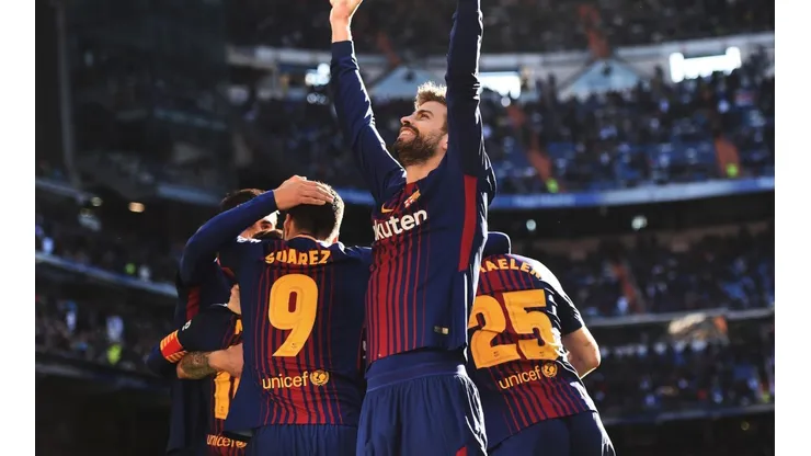 Piqué festejando en el Santiago Bernabéu.