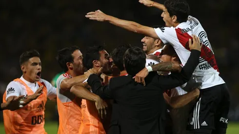 Los jugadores de River celebrando el triunfo ante Boca.