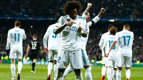 Marcelo, jugador de Real Madrid festejando ante PSG.