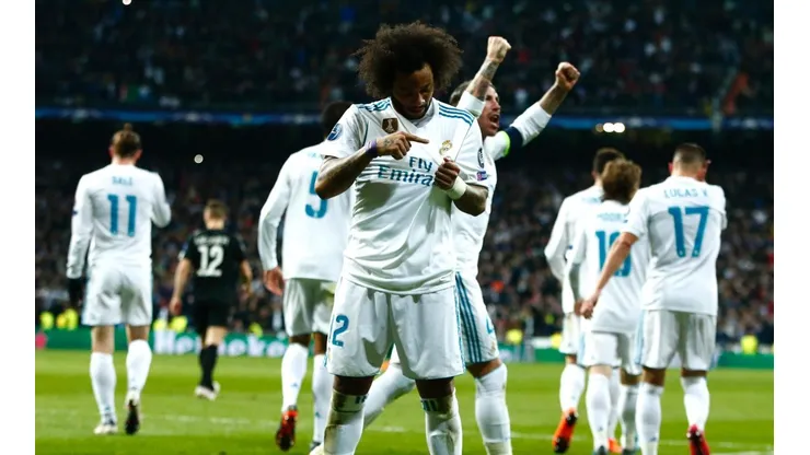 Marcelo, jugador de Real Madrid festejando ante PSG.