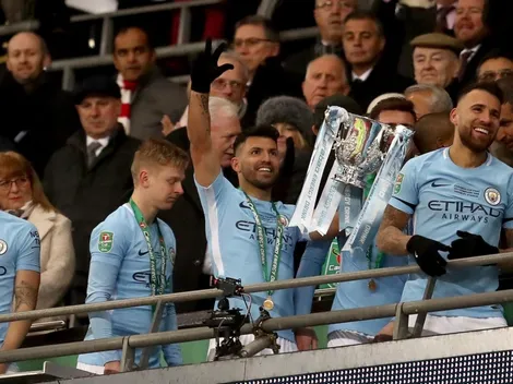 El festejo del Kun Agüero y de Nicolás Otamendi desde el vestuario del Manchester City