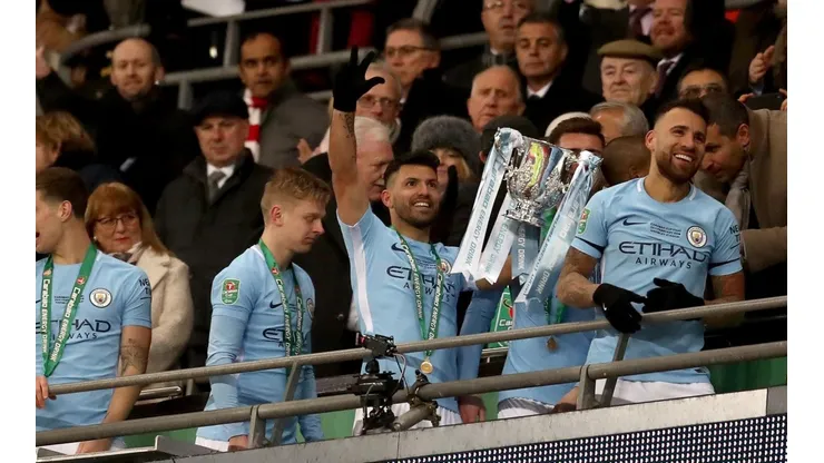El festejo del Kun Agüero y de Nicolás Otamendi desde el vestuario del Manchester City