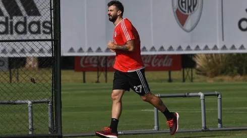 BUSCA SU MEJOR NIVEL. Pratto entrena en Ezeiza para estar en su mejor versión en River.