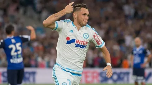 Ocampos celebra un gol con la camiseta de Olympique de Marsella.