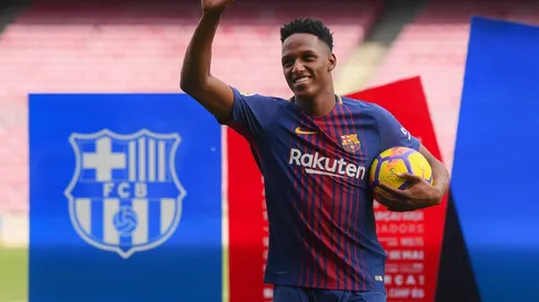 Yerry Mina, en su presentación en Barcelona.