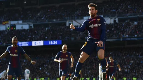 Lionel Messi festeja un gol contra Real Madrid.