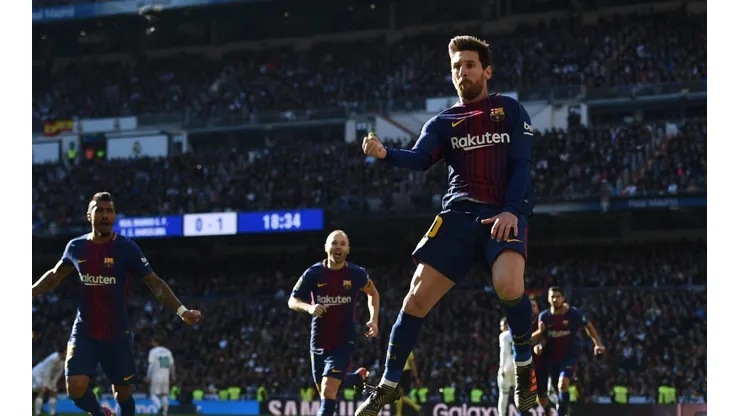 Lionel Messi festeja un gol contra Real Madrid.
