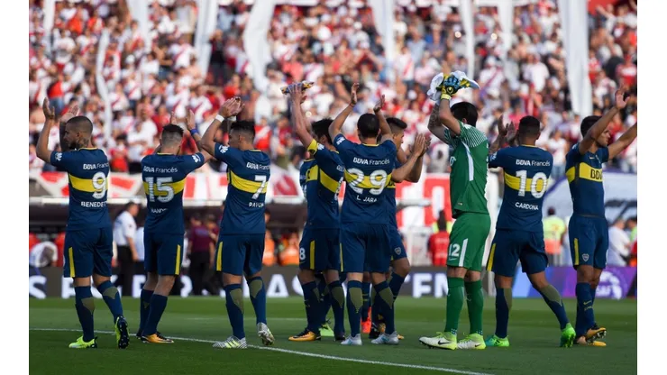 Los jugadores de Boca en el Monumental.
