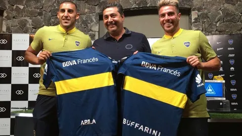 PRESENTADO. Junto a Wanchope Ábila y de la mano de Angelici, Buffarini fue presentado este jueves.