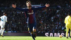 Lionel Messi gritando el gol de cara a la afición Blanca.