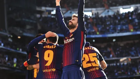 Piqué celebrando en el Bernabéu.