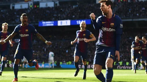 Messi gritando su gol en el Bernabeu.