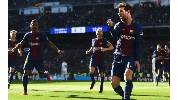 Messi gritando su gol en el Bernabeu.