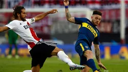 UNA FINAL APASIONANTE. Nández y Ponzio cruzan piernas en el último Superclásico.