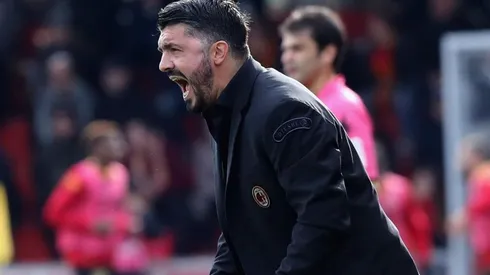Gattuso grita en el encuentro que Milan le ganó a Bologna.