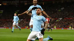 Otamendi celebra su gol en el Derby de Manchester.